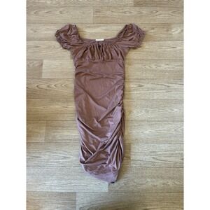 Heart and Hips Mauve Ruched Bodycon Mini Dress Short Puff Sleeve Square Neck M